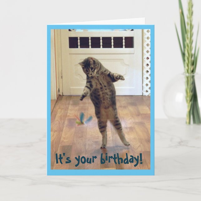 Cartão Dancing Tabby Cat Birthday (Frente)