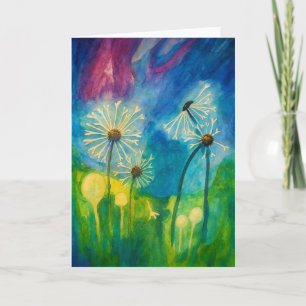 Cartão Dandelion Puff Watercolor Vazio Saudação