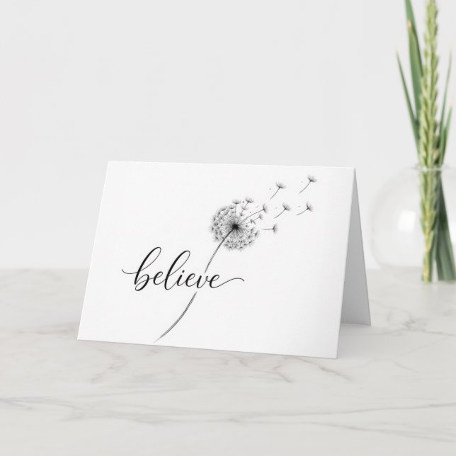 Cartão Dandelion Seedlings with Believe Text (Frente)