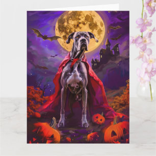 Cartão Dane Grande de Halloween Abóbora Vampiro Assustado