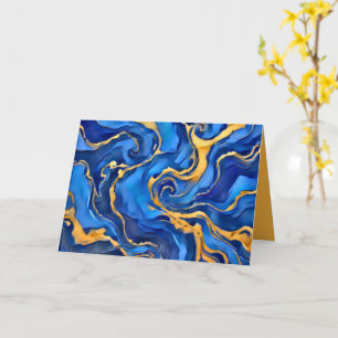 Cartão Danse Royale Azul Real Rico Dourado Fluindo Abstra