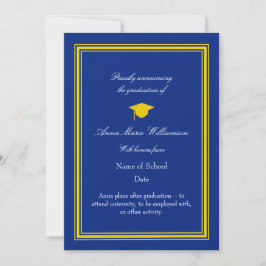 Cartão Dark Blue and Gold photo Graduation Announcement