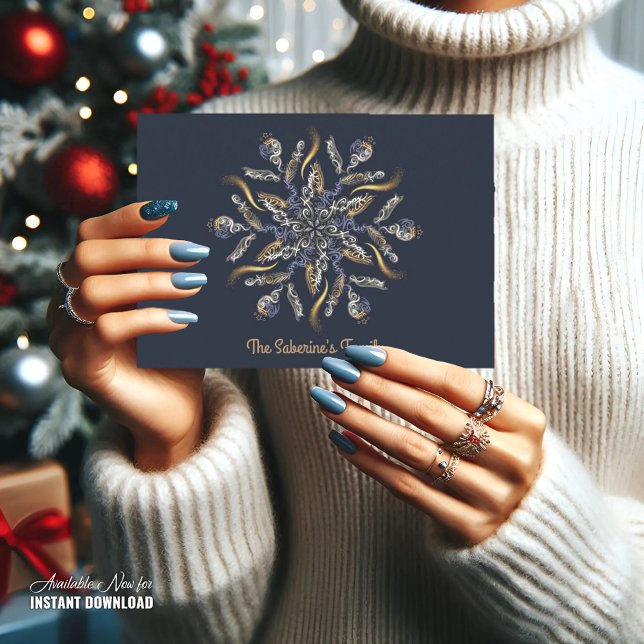 Cartão Dark Blue & Gold Midnight Sparkle Stars New Year  (Criador carregado)