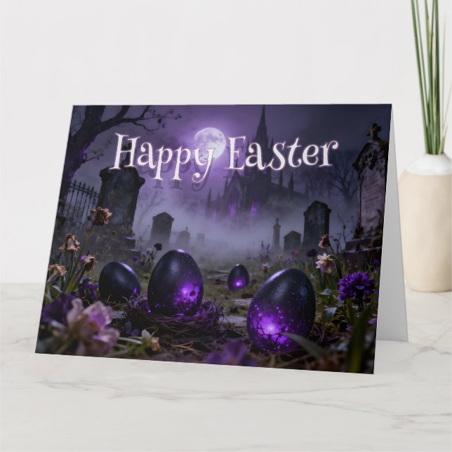 Cartão Dark Gothic Easter Scene with Glowing Eggs (Frente)