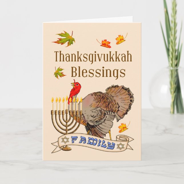 Cartão das bênçãos de Thanksgivukkah - Turquia & (Frente)