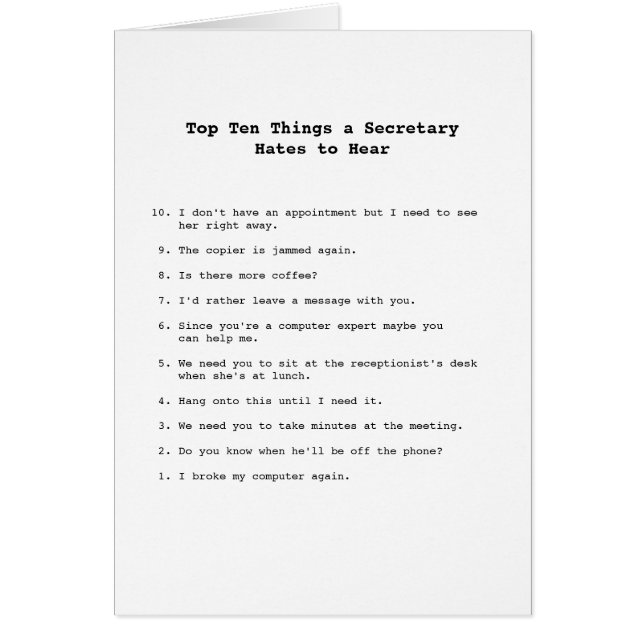 Cartão das coisas da parte superior dez (Frente)