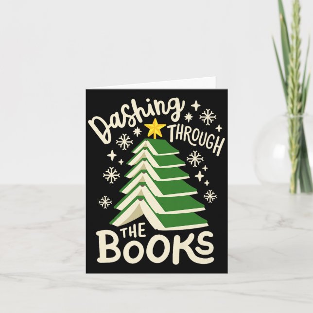 Cartão Dashing Through The Books Christmas Book Lovers Me (Frente)