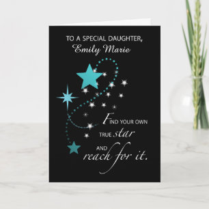 Cartão Daughter Customizable Name, Aqua Graduation Star