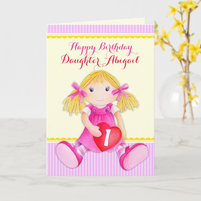 Cartão Daughter rag doll first birthday (Flor Amarela)