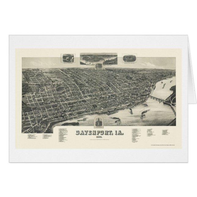 Cartão Davenport, mapa panorâmico de IA - 1888 (Frente Horizontal)