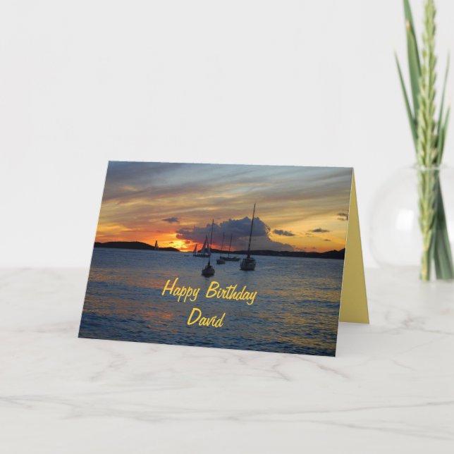 Cartão David Happy Birthday Sailboat no Sunset (Frente)