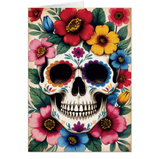 Cartão Day of the Dead Floral Skull