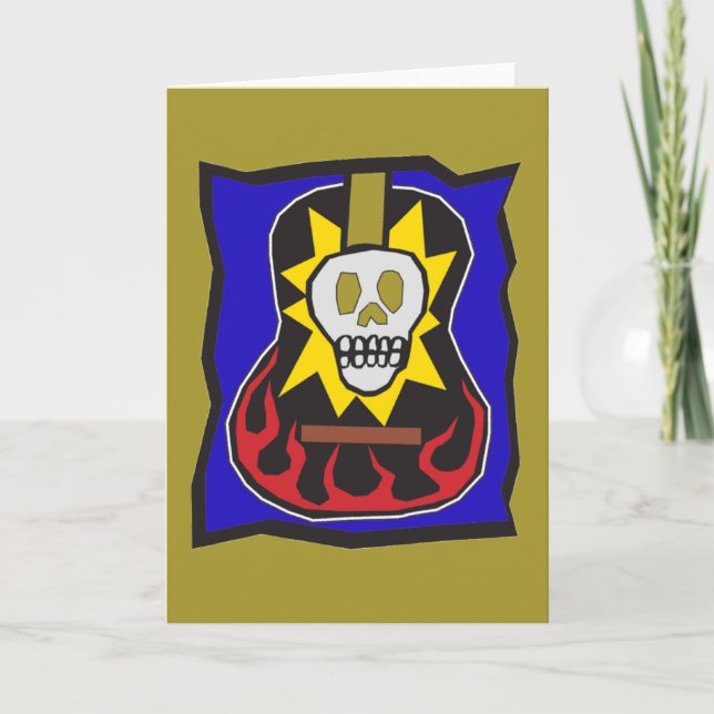 Cartão Day of the Dead Skull Guitar Gold w/Blue (Frente)