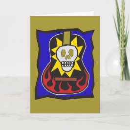 Cartão Day of the Dead Skull Guitar Gold w/Blue