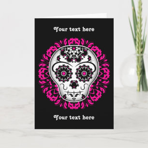 Cartão Day of the dead sugar skull pink accents