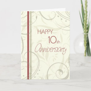 Cartão de 10º Aniversário de Casamento Beige Swirl
