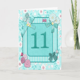 Cartão de 11 de aniversário com flores