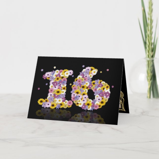 Cartão de 16.o aniversário com letras em branco (Frente)