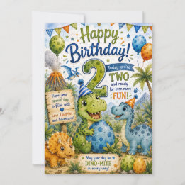 Cartão de 2º Aniversário Dino-Mite