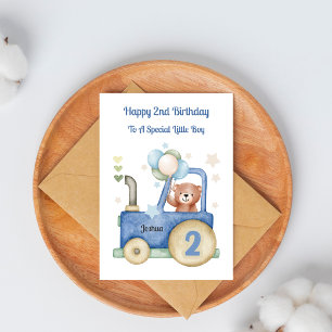 Cartão de 2º Aniversário Trator Teddy Menino
