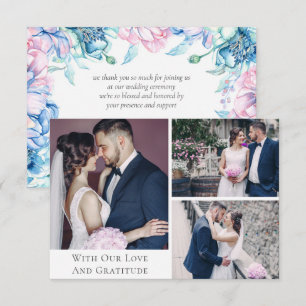 Cartão de 3 Fotos de Casamento Floral em Aquarela 