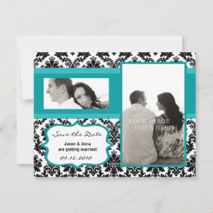 Cartão de 4x5 de Save the Date - Damasco Preto & T