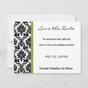 Cartão de 4x5 de Save the Date - Damasko Preto & V