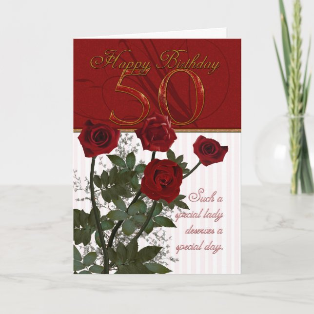 Cartão de 50.º aniversário com Rosas (Frente)