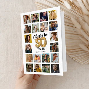 Cartão de 50.º Aniversário para Colagem de Fotos