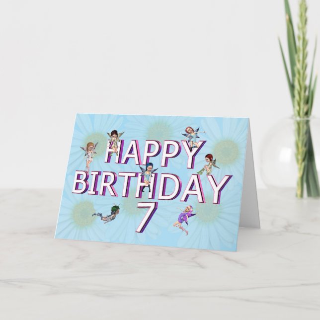 Cartão de 7 de aniversário para fadas de flores (Frente)