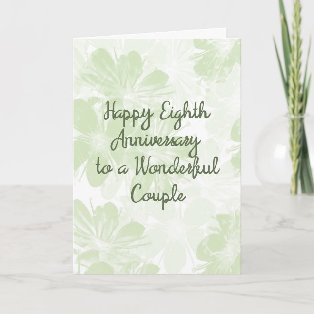 Cartão de 8º Aniversário de Casamento Flores Verde (Frente)