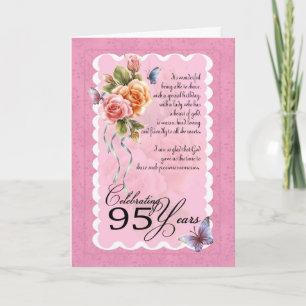Cartão de 95 anos - rosas e borboletas