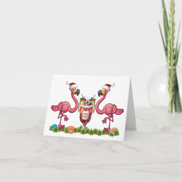Cartão de Abertura com Flamingos Divertidos Dobrad