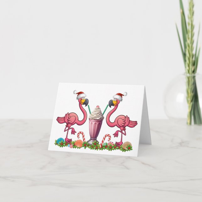 Cartão de Abertura com Flamingos Divertidos Dobrad (Frente)