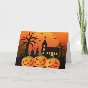 Cartão de Abóboras Esculpido de Halloween