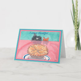 Cartão de Ação de Graças, cão e gato planejando um