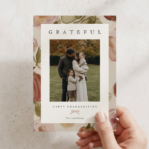 Cartão de Ação de Graças com Foto da Família Blush