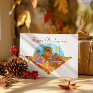Cartão de Ação de Graças de Harvest Quilt Cornucop