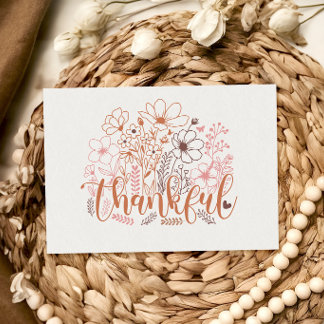 Cartão de Ação de Graças Floral Boho Desenhado Agr