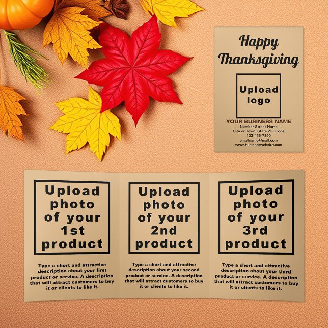 Cartão de Ação de Graças para Empresas Castanho Cl (Light brown Thanksgiving business trifold card)