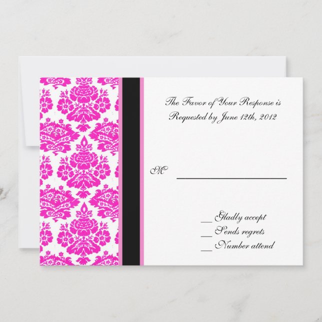 cartão de aceitação de casamento, damasco rosa (Frente)