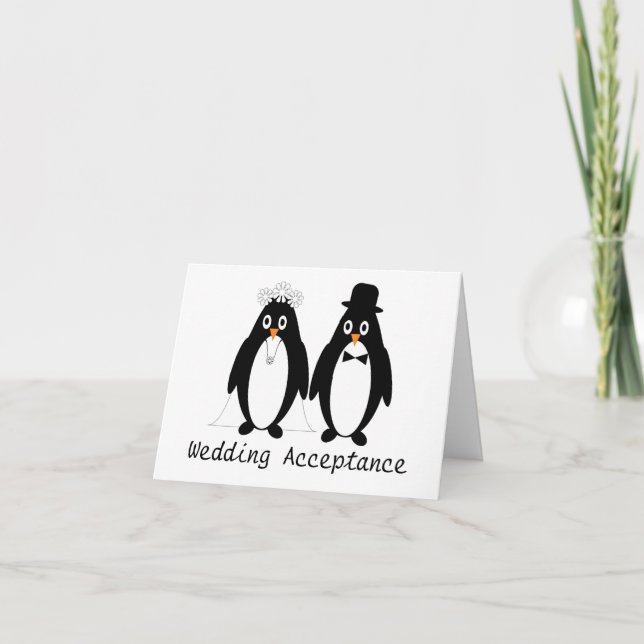 Cartão de Aceitação de Casamento de Pinguins (Frente)