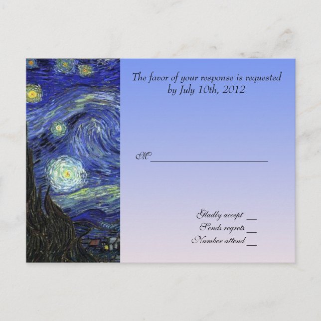 cartão de aceitação de casamento, van gogh Starry  (Frente)