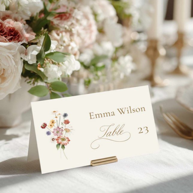Cartão de Acompanhamento de Casamento de Jardim El (Wildflower Escort Card folded )