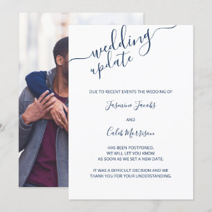 Cartão de Adiamento de Foto Azul Roteiro Casamento