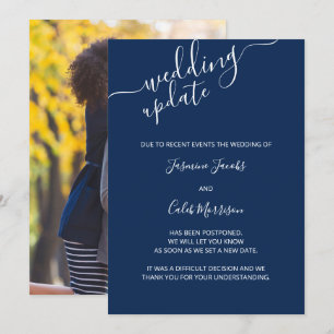 Cartão de Adiamento de Fotos Casamento Azul Marinh