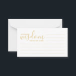 Cartão de Advertência e Desejo para Casamento de S<br><div class="desc">Adicione um toque pessoal ao seu casamento com um moderno guião de casamento e um cartão de desejos. Este cartão de conselho apresenta o título 'palavras de sabedoria' com detalhes no script dourado e estilo de fonte sans serif em fundo branco. Perfeito para casamento, chá de fraldas, festa de aniversário,...</div>