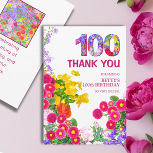 Cartão De Agradecimento 100ª Flores Florais de Festa de aniversário Modern