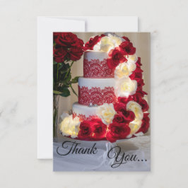 Cartão De Agradecimento 1458-Bolo de Casamento, Buquê, Alianças e Véu