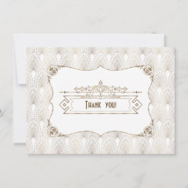 Cartão De Agradecimento 1920 Gatsby Dourado de Deco de Arte Branca